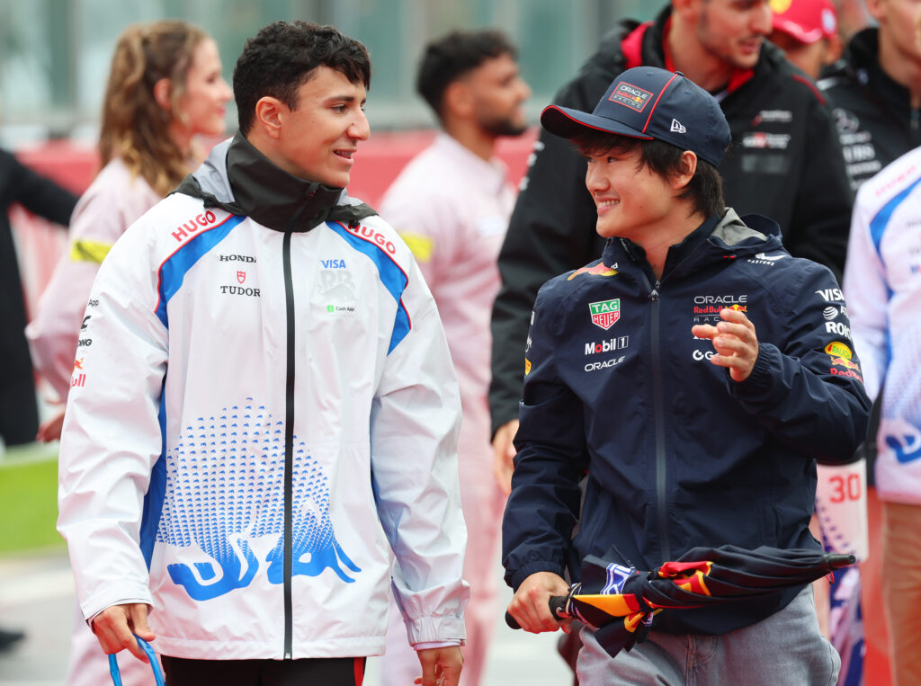 Racing Bulls driver Isack Hadjar and Red Bull driver Yuki Tsunoda at the 2025 Formula 1 Belgian Grand Prix