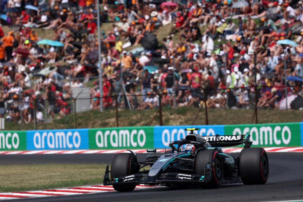 Mercedes driver Andrea Kimi Antonelli on track during practice for the 2025 F1 Hungarian Grand Prix