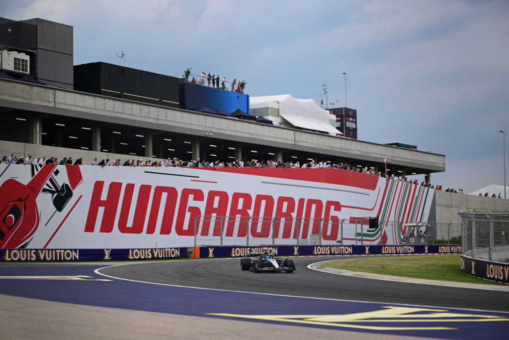 Mercedes driver George Russell on track during qualifying for the 2025 F1 Hungarian Grand Prix