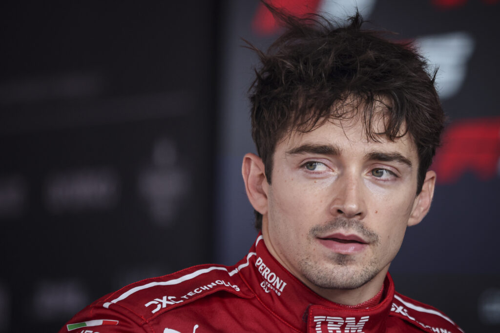 Ferrari driver Charles Leclerc speaks to the media after qualifying for the 2025 F1 Hungarian Grand Prix