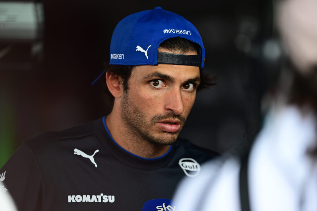 Williams driver Carlos Sainz speaks to the media at the 2025 F1 Hungarian Grand Prix