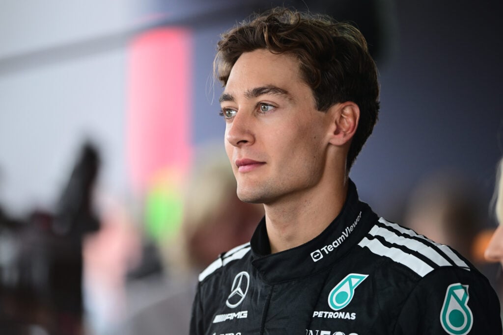 George Russell in the media pen at the 2025 Hungarian Grand Prix