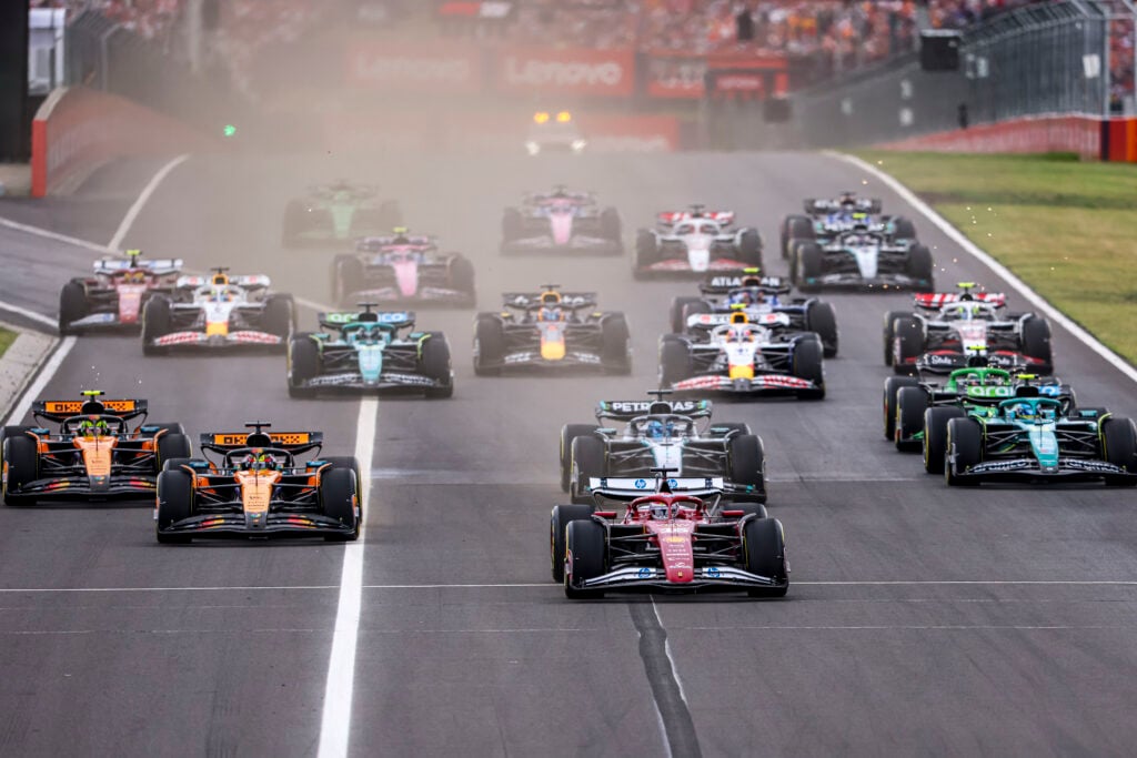 Charles Leclerc leading the 2025 Formula 1 Hungarian Grand Prix