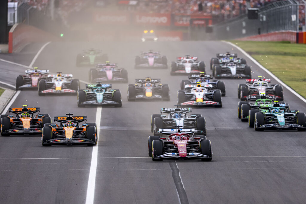 Ferrari driver Charles Leclerc leading the 2025 Hungarian Grand Prix