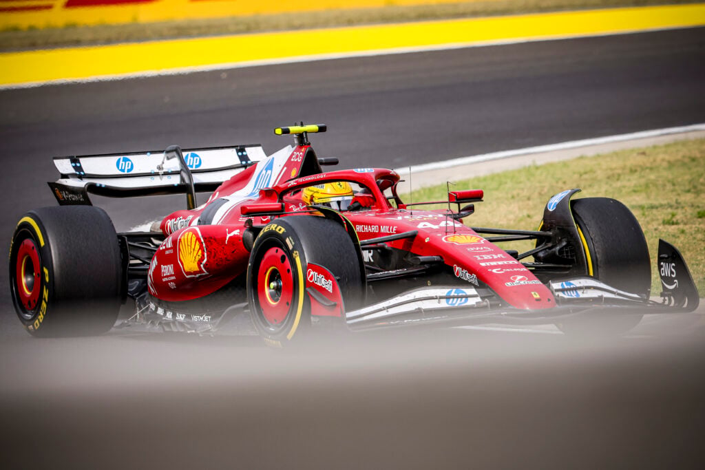 Ferrari driver Lewis Hamilton racing at the 2025 Formula 1 Hungarian Grand Prix