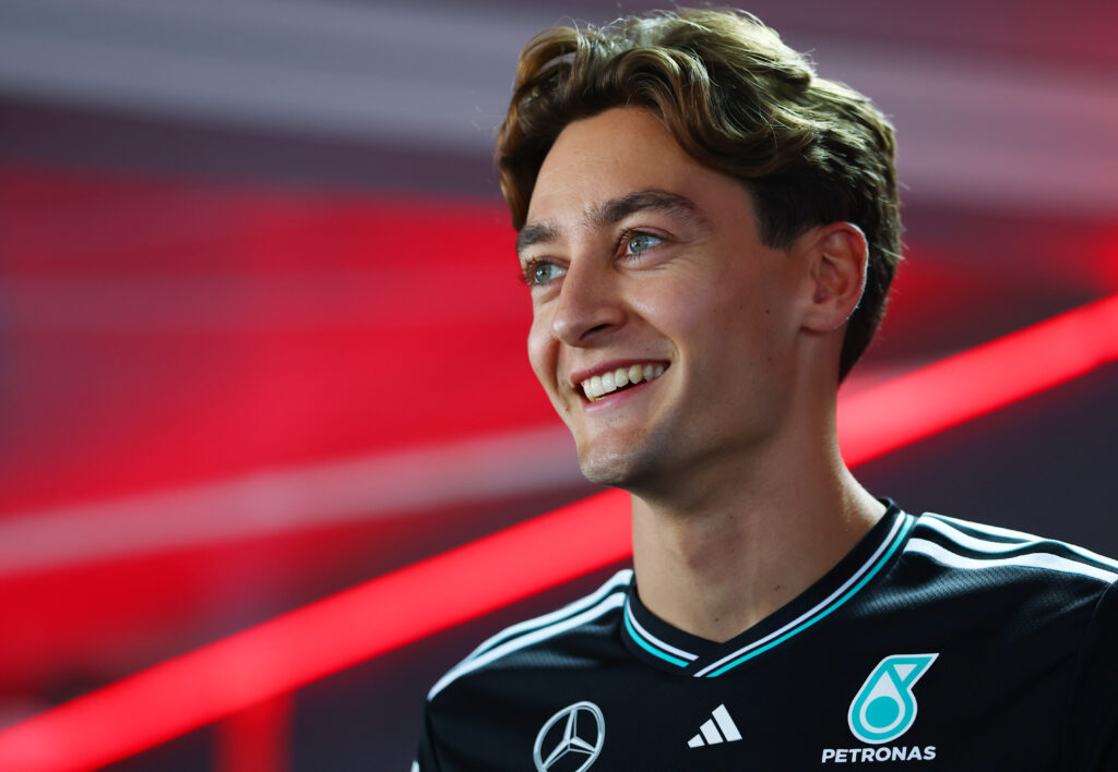 Mercedes driver George Russell speaks to the media ahead of the 2025 F1 Hungarian Grand Prix