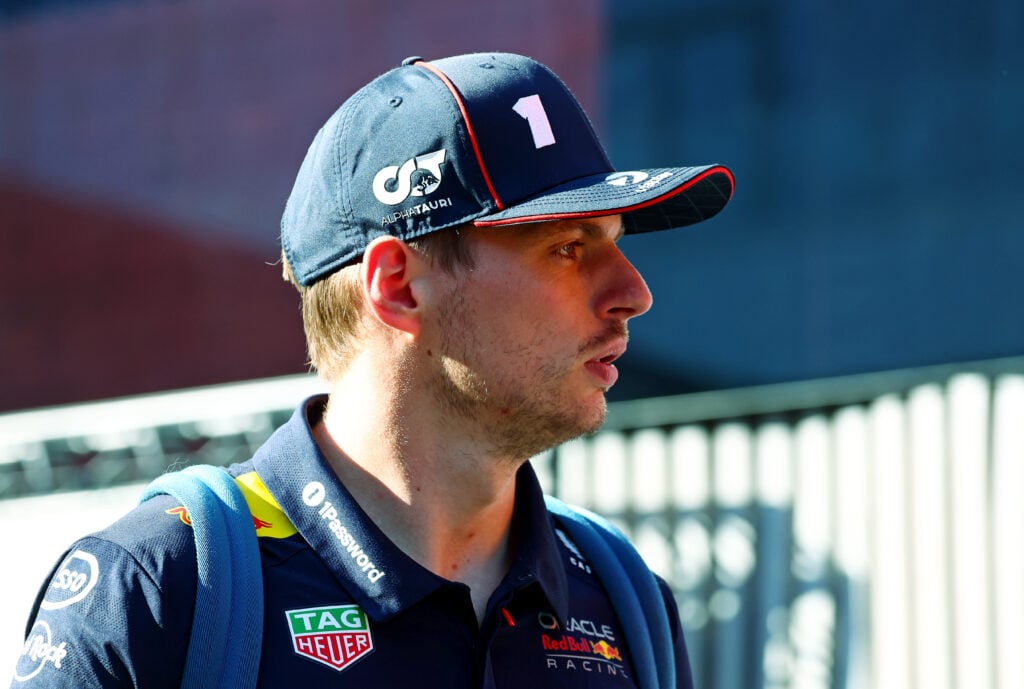 Red Bull driver Max Verstappen arrives in the 2025 F1 Hungarian Grand Prix paddock