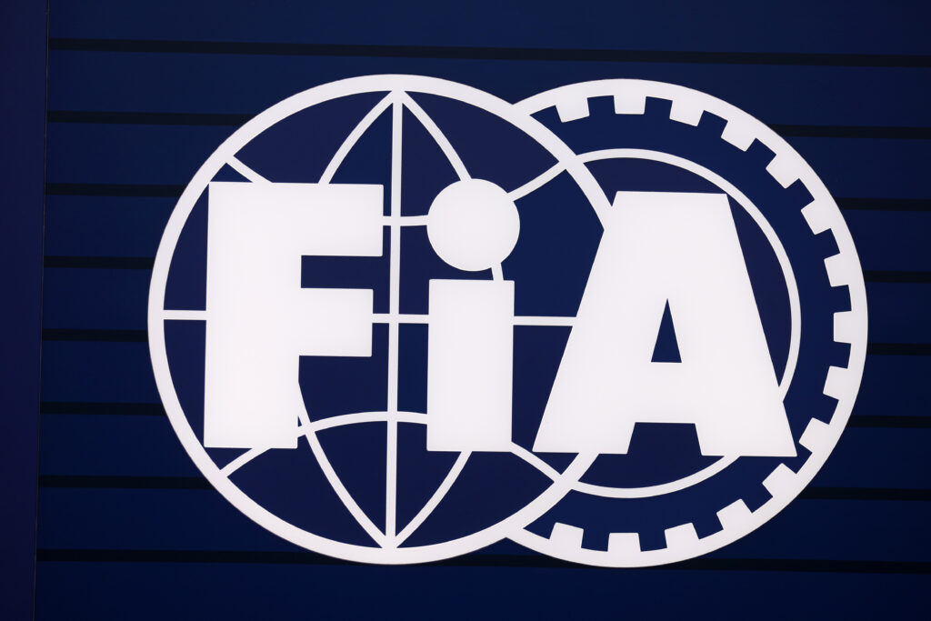 The FIA (Federation Internationale de l'Automobile) logo pictured at the 2025 Hungarian Grand Prix