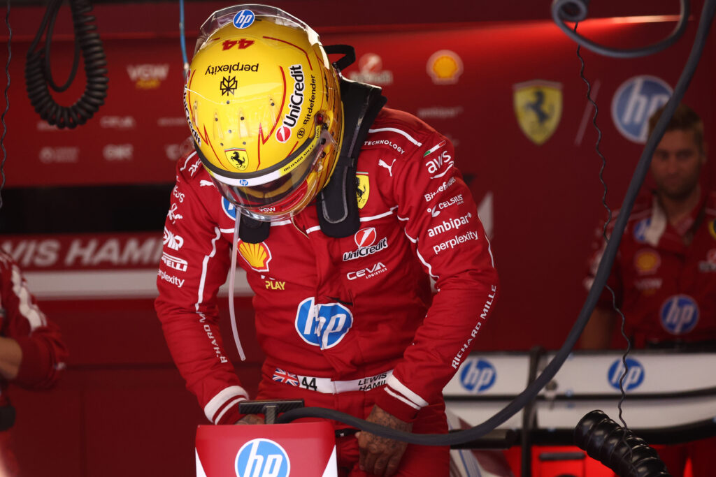 Lewis Hamilton in the Ferrari garage at the 2025 Formula 1 Hungarian Grand Prix