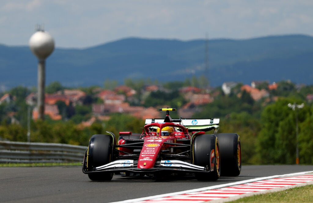 Ferrari driver Lewis Hamilton on track during practice for the 2025 F1 Hungarian Grand Prix