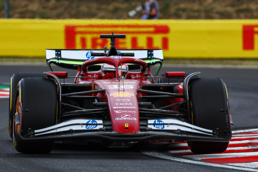 Charles Leclerc driving the Ferrari SF-25 at the 2025 Hungarian Grand Prix