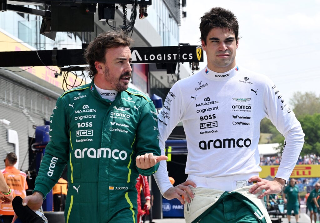 Aston Martin drivers Lance Stroll and Fernando Alonso at the 2025 Formula 1 Hungarian Grand Prix