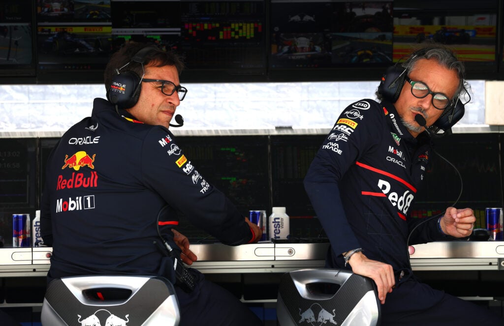 Red Bull technical director Pierre Wache and team principal Laurent Mekies at the 2025 Formula 1 Hungarian Grand Prix