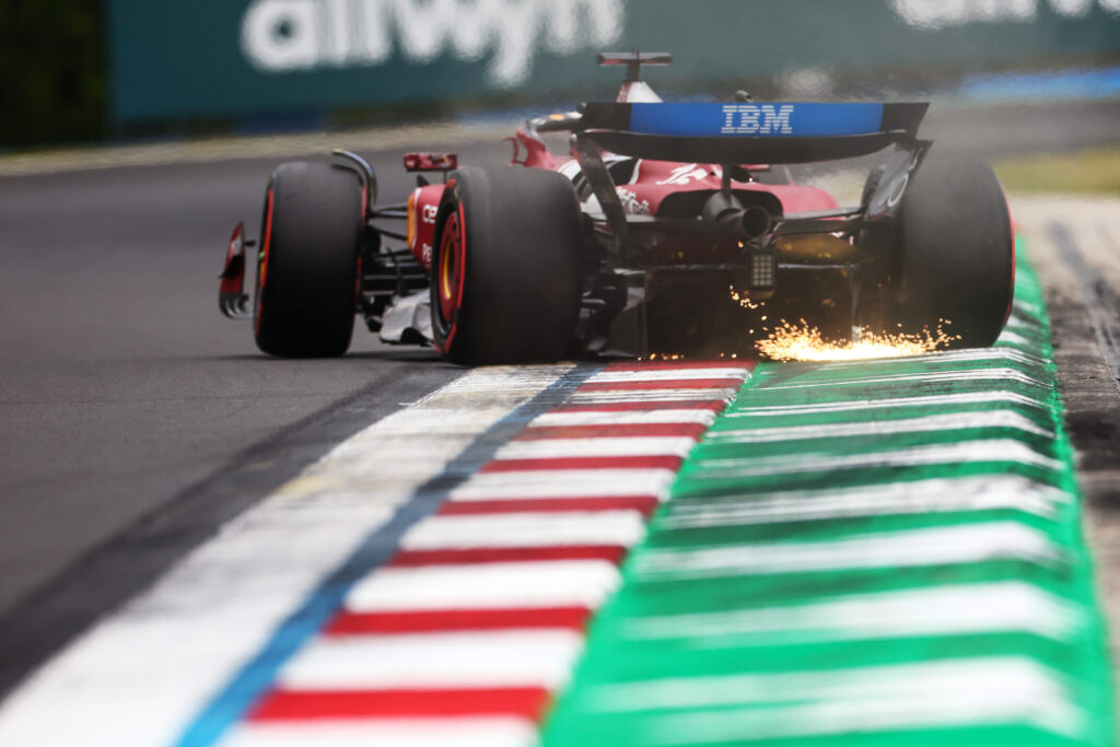 Ferrari driver Charles Leclerc drifting at the 2025 Formula 1 Hungarian Grand Prix