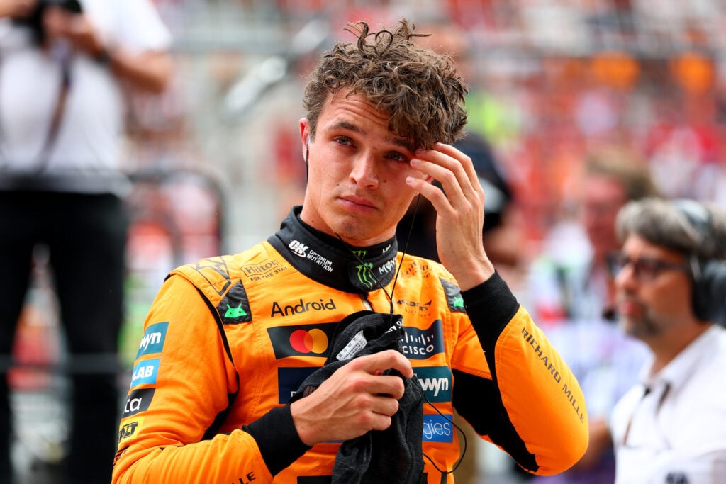 McLaren driver Lando Norris reacts after qualifying for the 2025 F1 Hungarian Grand Prix