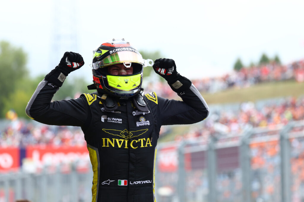 Leonardo Fornaroli after winning the F2 Feature Race at the 2025 Hungarian Grand Prix