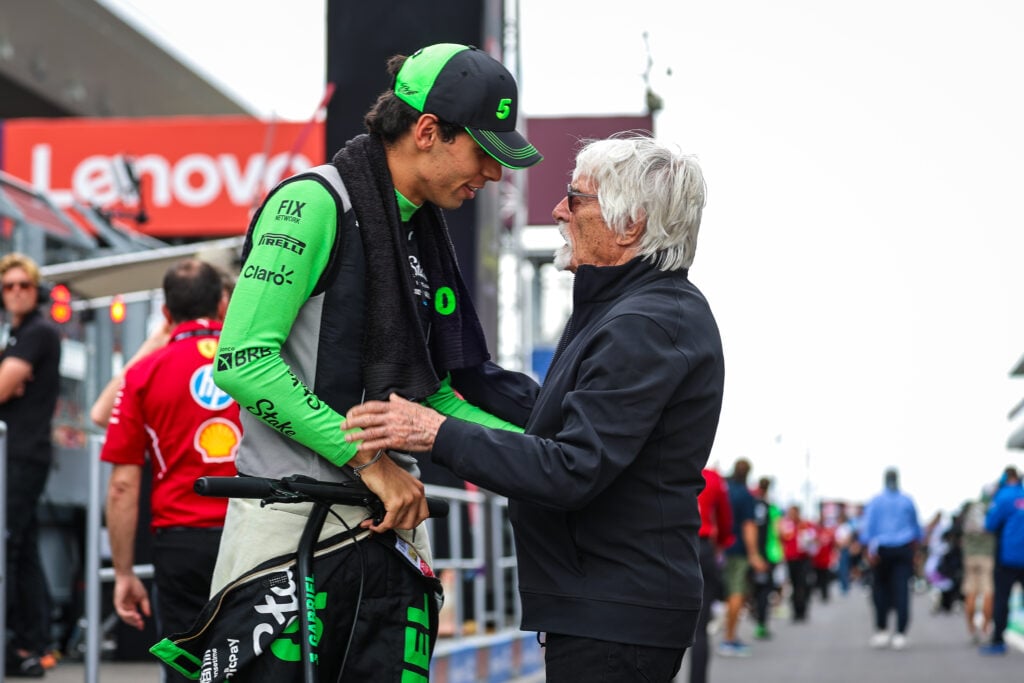 Sauber driver Gabriel Bortoleto speaking to Bernie Ecclestone at the Hungarian Grand Prix
