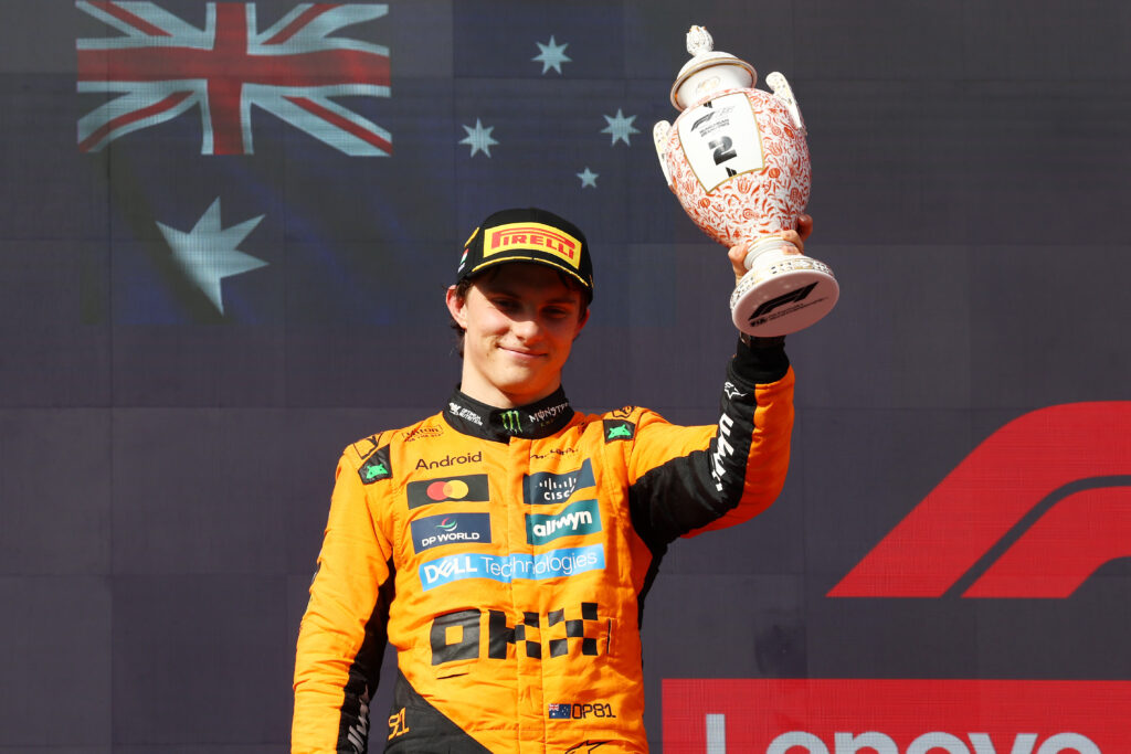McLaren driver Oscar Piastri on the podium at the Hungarian Grand Prix