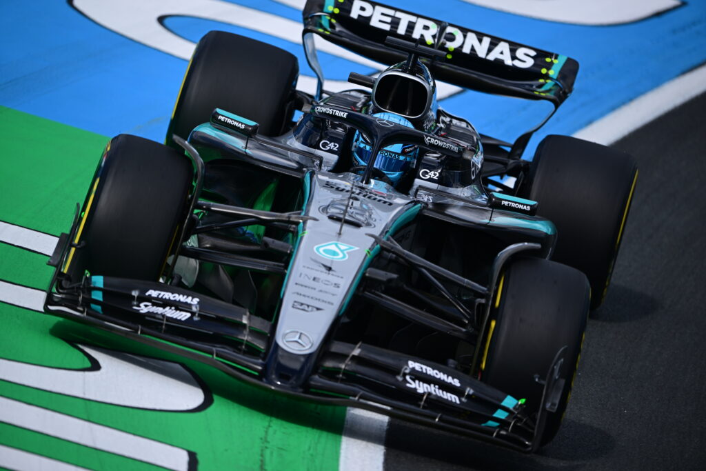 Mercedes driver George Russell on track during practice for the 2025 F1 Dutch Grand Prix