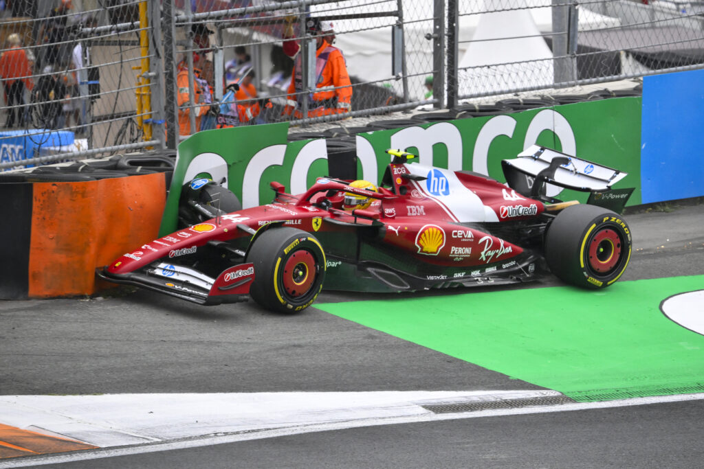 Lewis Hamilton crashes his Ferrari F1 car