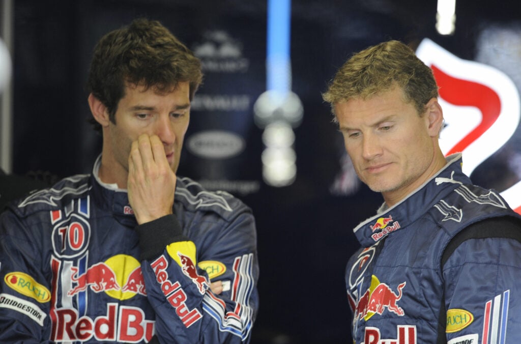 David Coulthard and Mark Webber racing for Red Bull in 2008