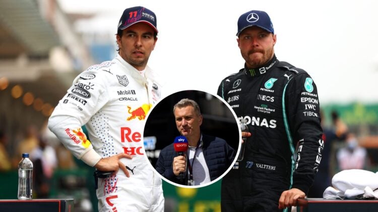 Sergio Perez of Red Bull and Valtteri Bottas of Mercedes at the 2021 Turkish Grand Prix with Craig Slater presenting with Sky Sports in the overlay...