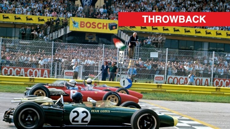 Jim Clark, Ludovico Scarfiotti and Mike Parkes on the grid before the 1966 F1 Italian Grand Prix