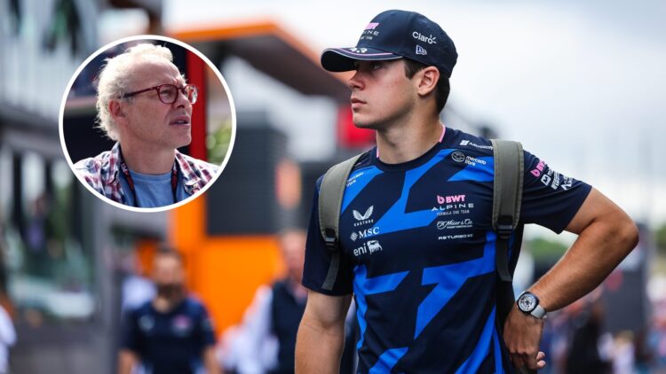 Franco Colapinto walking through the F1 paddock with Jacques Villeneuve in the overlay image