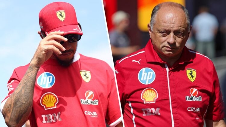 Ferrari driver Lewis Hamilton and team principal Fred Vasseur in the 2025 F1 Hungarian Grand Prix paddock