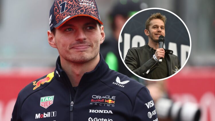 Red Bull Racing driver Max Verstappen at the 2025 Belgian Grand Prix, inset, Alex Brundle