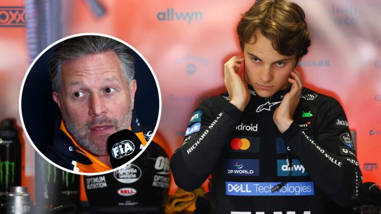 Zak Brown and Oscar Piastri of McLaren during the 2025 Formula 1 season