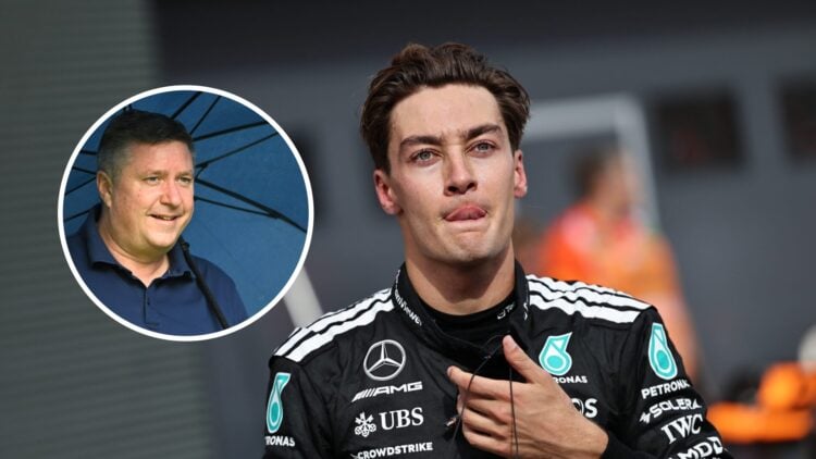 Mercedes driver George Russell at the Hungarian Grand Prix, inset, David Croft