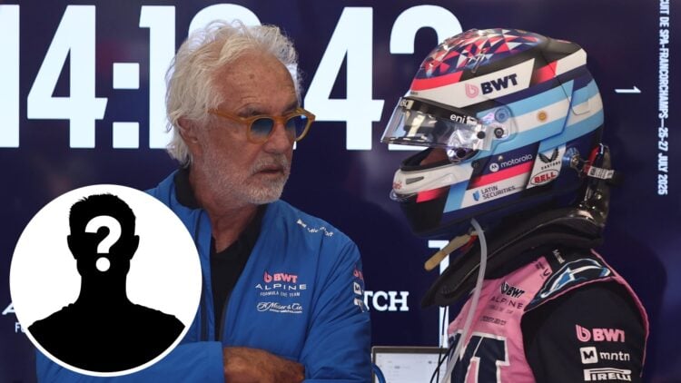 Alpine's Flavio Briatore speaks to Franco Colapinto in the garage before the 2025 Belgian Grand Prix, inset Mystery