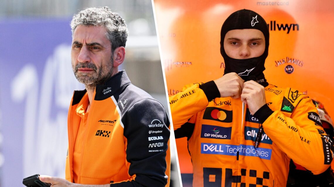 Split image of McLaren team principal Andrea Stella (L) and McLaren driver Oscar Piastri (R)