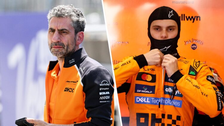 Split image of McLaren team principal Andrea Stella (L) and McLaren driver Oscar Piastri (R)