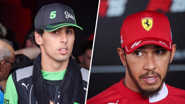 Split image of Gabriel Bortoleto (L) and Lewis Hamilton (R) at the 2025 Hungarian Grand Prix