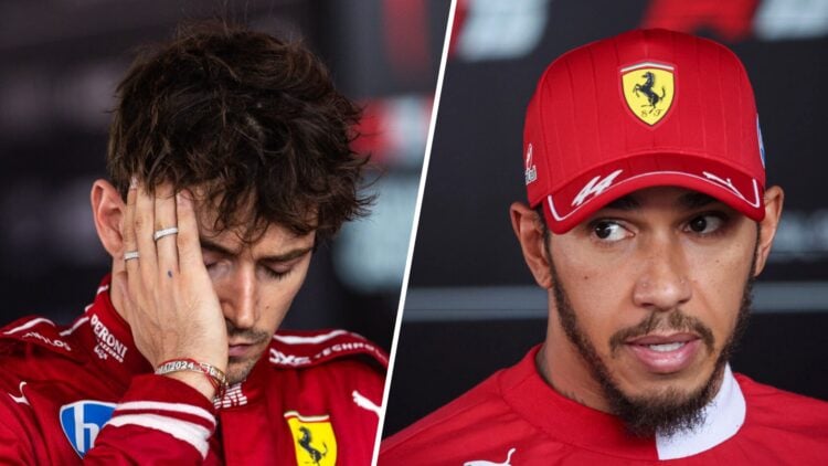 Ferrari drivers Charles Leclerc and Lewis Hamilton speak to the media at the 2025 F1 Hungarian Grand Prix