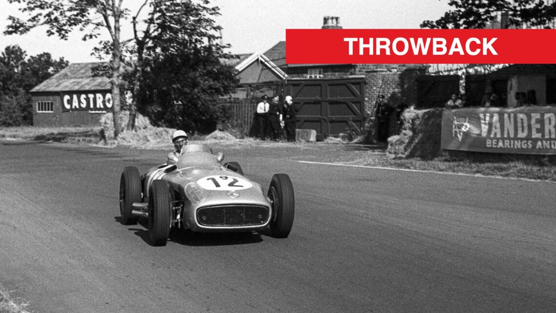 Stirling Moss en route to winning the 1955 F1 British Grand Prix
