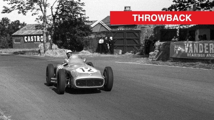 Stirling Moss en route to winning the 1955 F1 British Grand Prix
