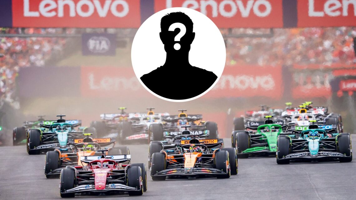 Charles Leclerc leads the field at the start of the Hungarian Grand Prix; inset of a mystery driver