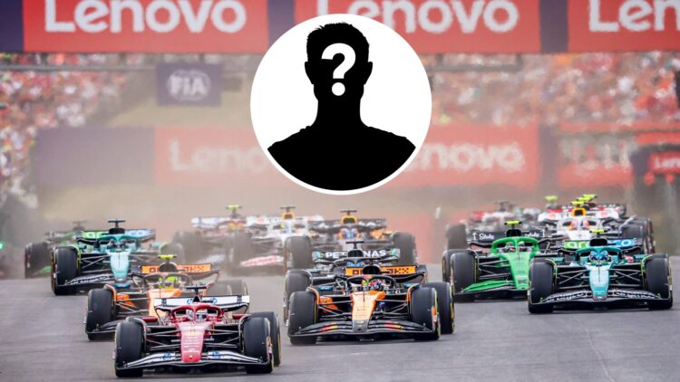 Charles Leclerc leads the field at the start of the Hungarian Grand Prix; inset of a mystery driver