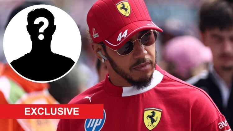 Lewis Hamilton of Ferrari pictured on the grid before the 2025 Hungarian GP, inset Mysetry, with an Exclusive banner
