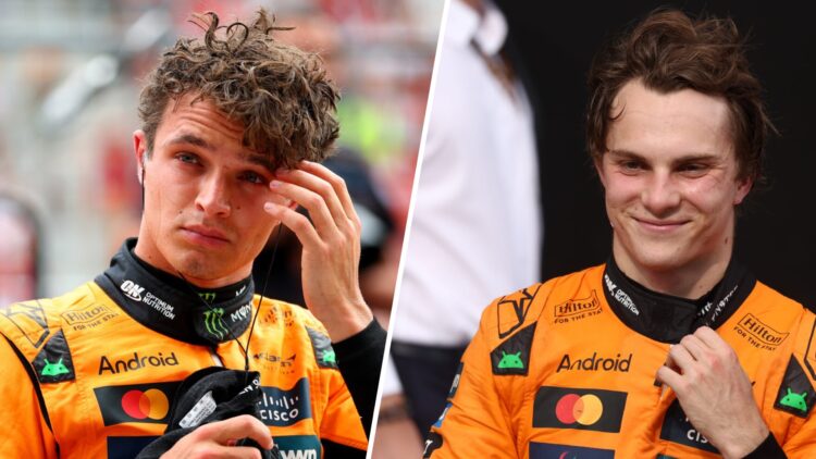 McLaren driver Lando Norris reacts after qualifying for the 2025 F1 Hungarian Grand Prix and Oscar Piastri reacts after the race