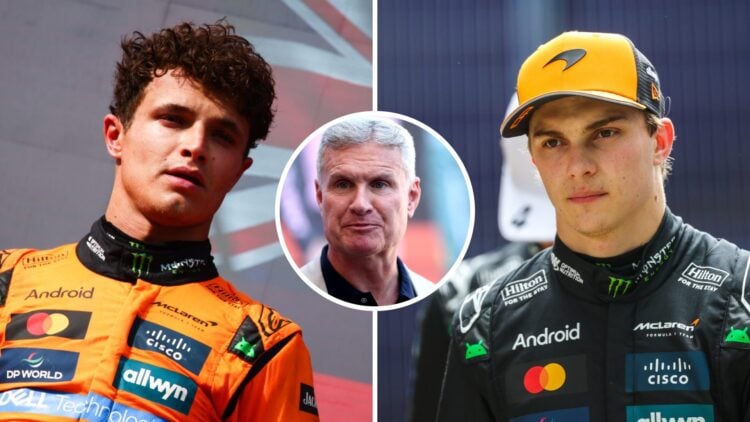 McLaren driver Lando Norris celebrates winning the 2025 F1 Hungarian GP and Oscar Piastri in Parc Ferme after qualifying at the British Grand Prix ...
