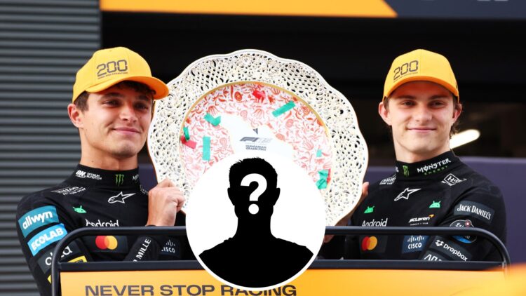 Lando Norris and Oscar Piastri on the podium at the 2025 Hungarian Grand Prix, inset Mystery