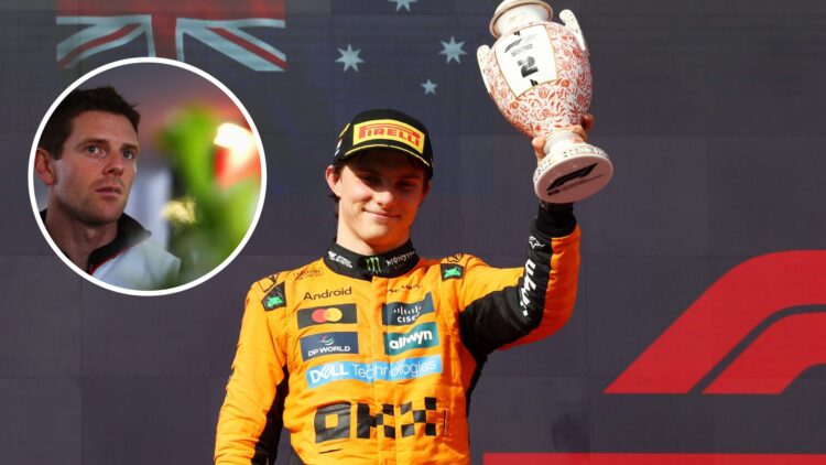 McLaren driver Oscar Piastri celebrating on the podium at the Hungarian Grand Prix, inset, Anthony Davidson