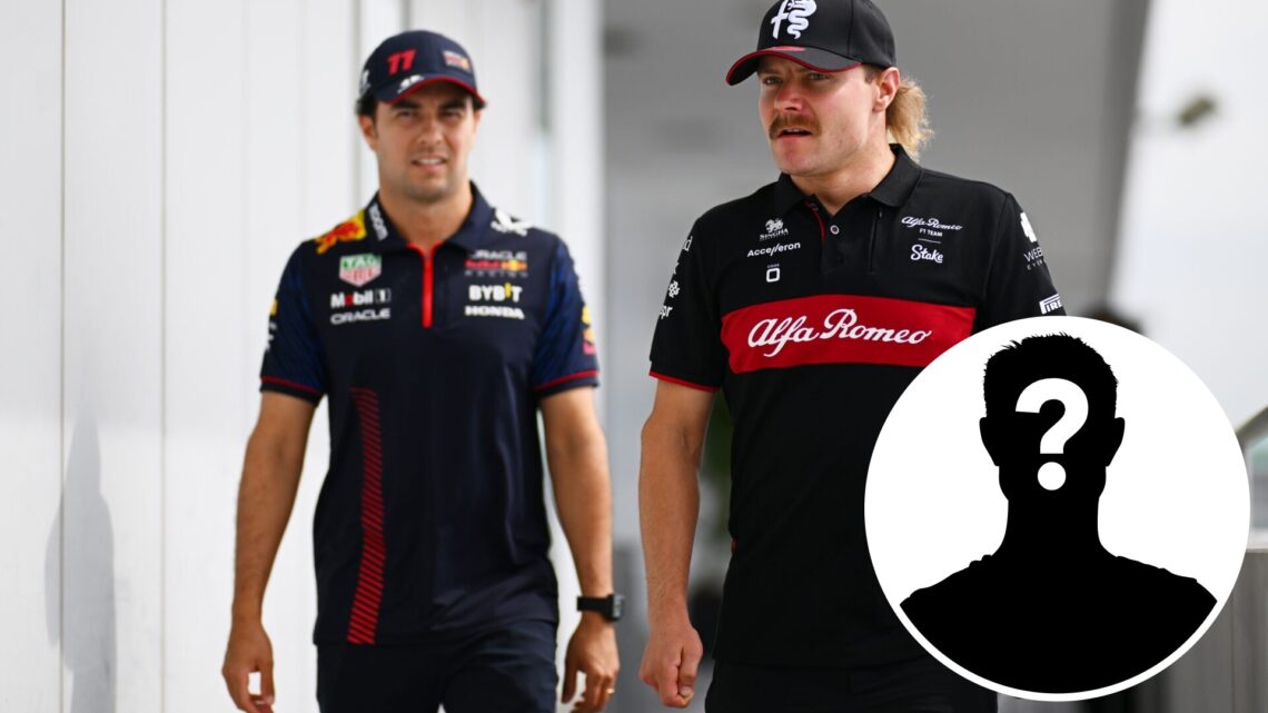 Sergio Perez and Valtteri Bottas speaking at the 2024 Japanese Grand Prix, inset Mystery