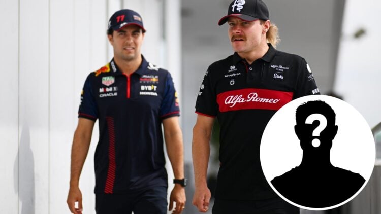 Sergio Perez and Valtteri Bottas speaking at the 2024 Japanese Grand Prix, inset Mystery
