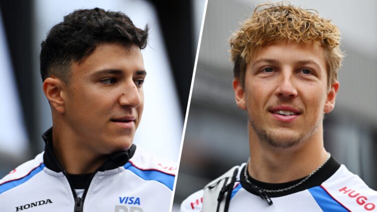 Racing Bulls drivers Isack Hadjar and Liam Lawson in the 2025 F1 Hungarian Grand Prix paddock