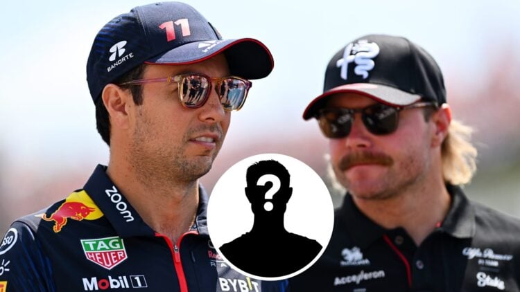 Sergio Perez and Valtteri Bottas at the Hungarian Grand Prix with a mystery overlay image
